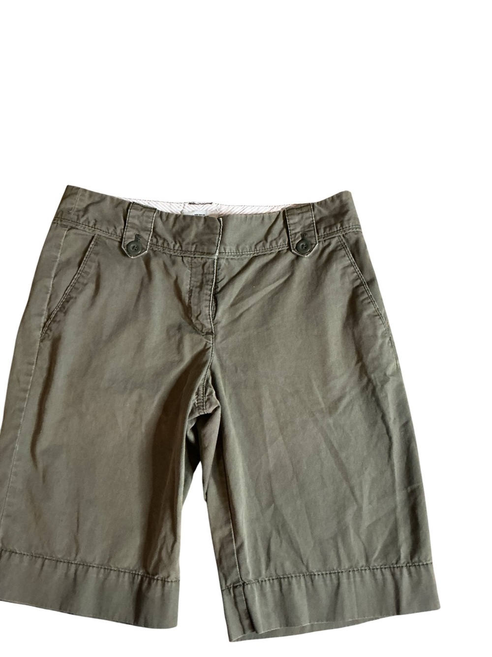 LOFT Olive Green Casual Shorts with Striped Waistband